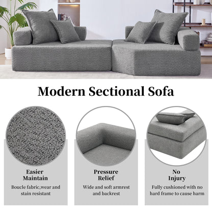 [VIDEO provided][New] Oversized Modular Sectional Sofa,Luxury Boucle Floor Couch Set,Convertible Sleeper Couch,Spacious Foam-Filled Sofa Bed for Living Room,2 PC Free Combination,2 Colors