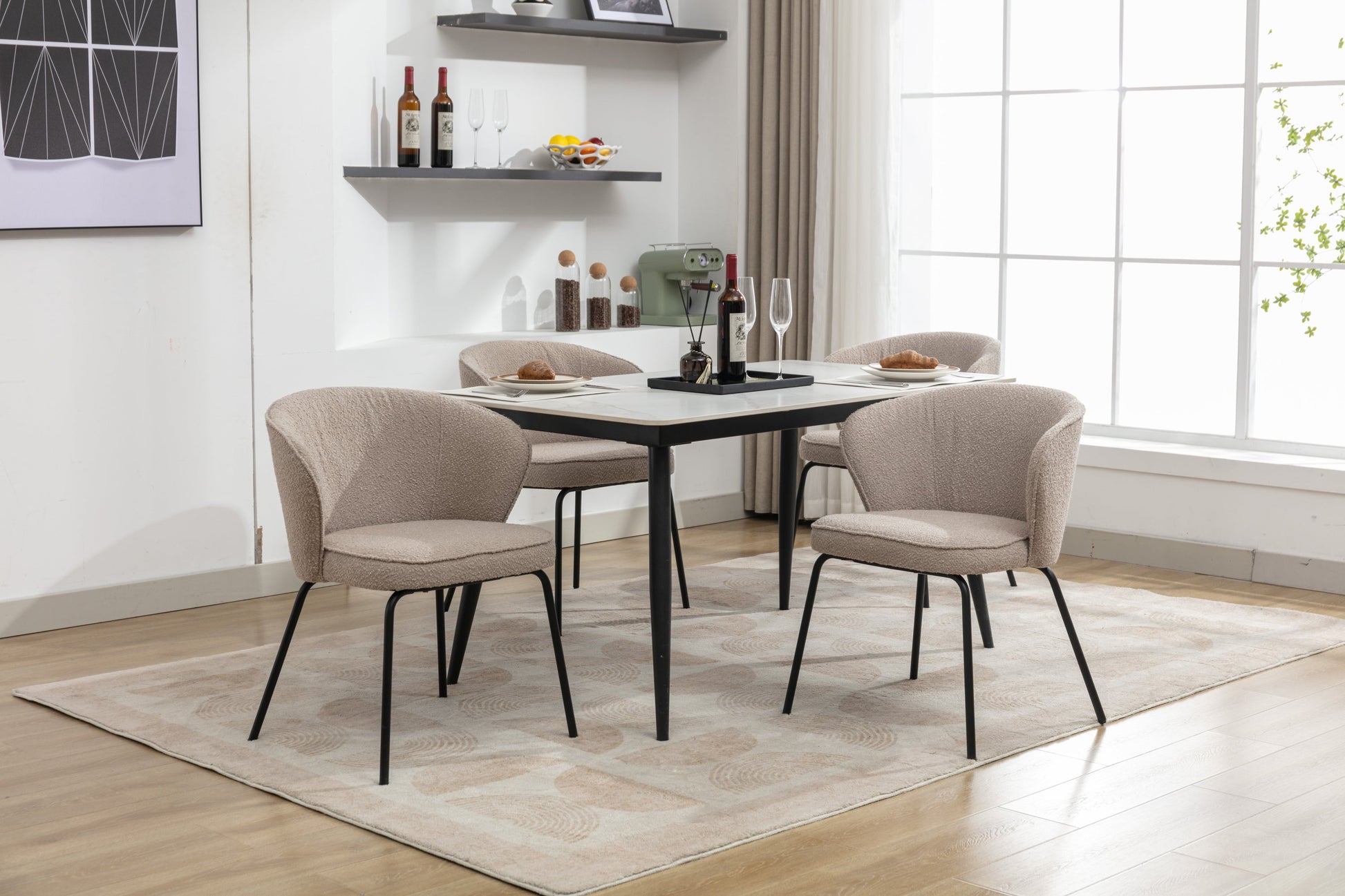 Retro Minimalist Modern Boucle Fabric Dining Chairs