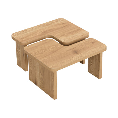 47.24*23.62 inch and 35.43*31.49 inch Rectangle Wood Detachable Coffee Table, Single L Shape Farmhouse Coffee Table for Dining Room, Garden, oak