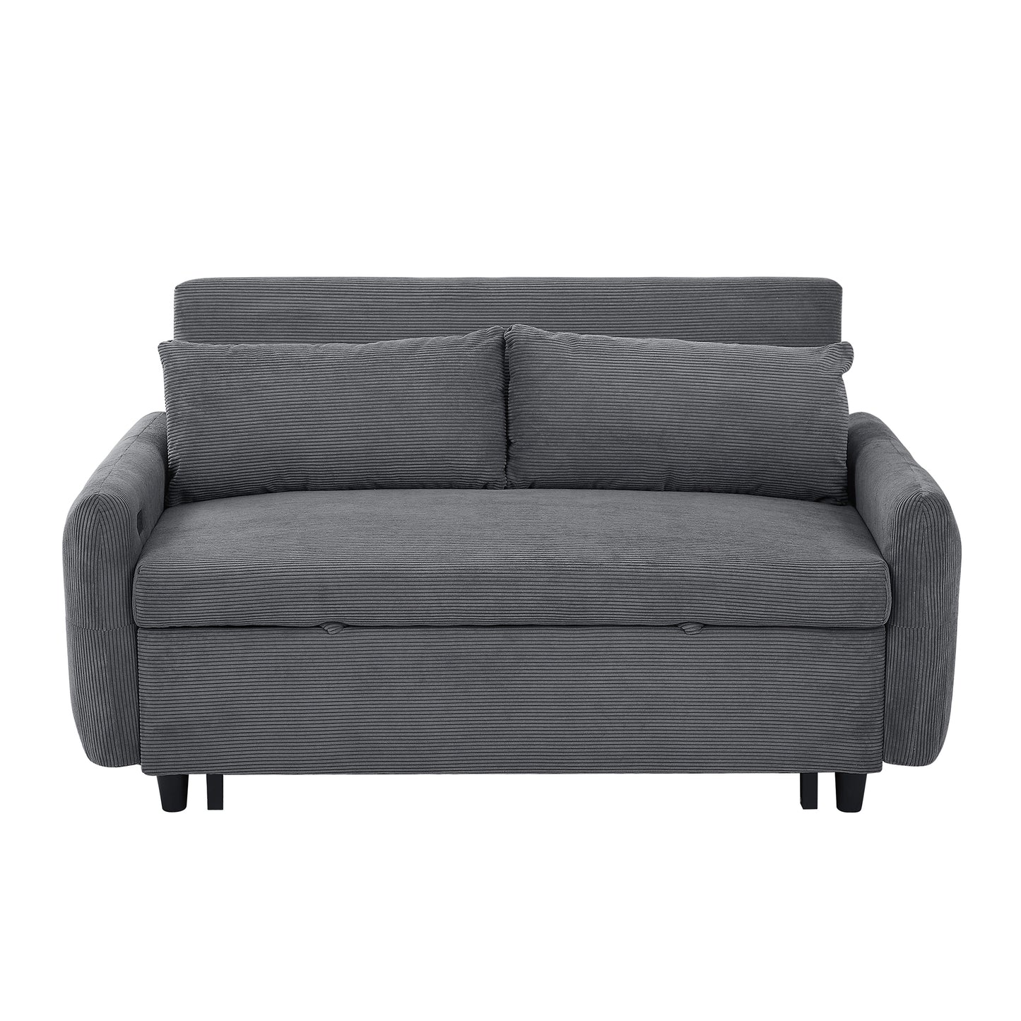 57.48" Pull-out Sofa Bed Convertible Couch 2 Seat Loveseat Sofa Modern Sleeper Sofa with Two Throw Pillows and USB Ports for Living Room, Dark Grey