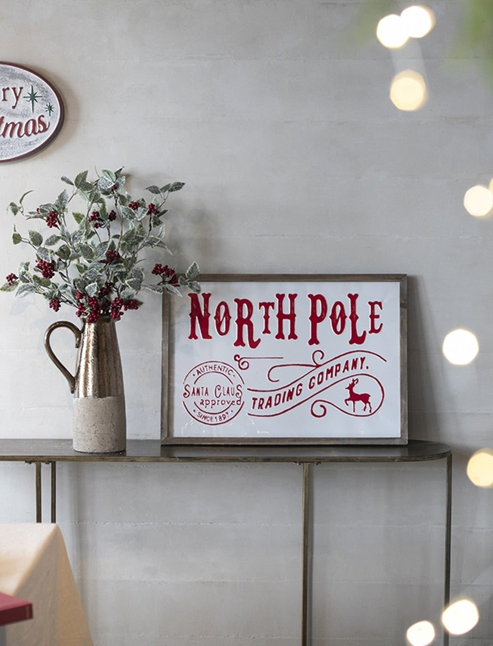 26x18"H Iron/Wood North Pole Trading Company Wall Sign, for Christmas Holiday Table Wall Decor