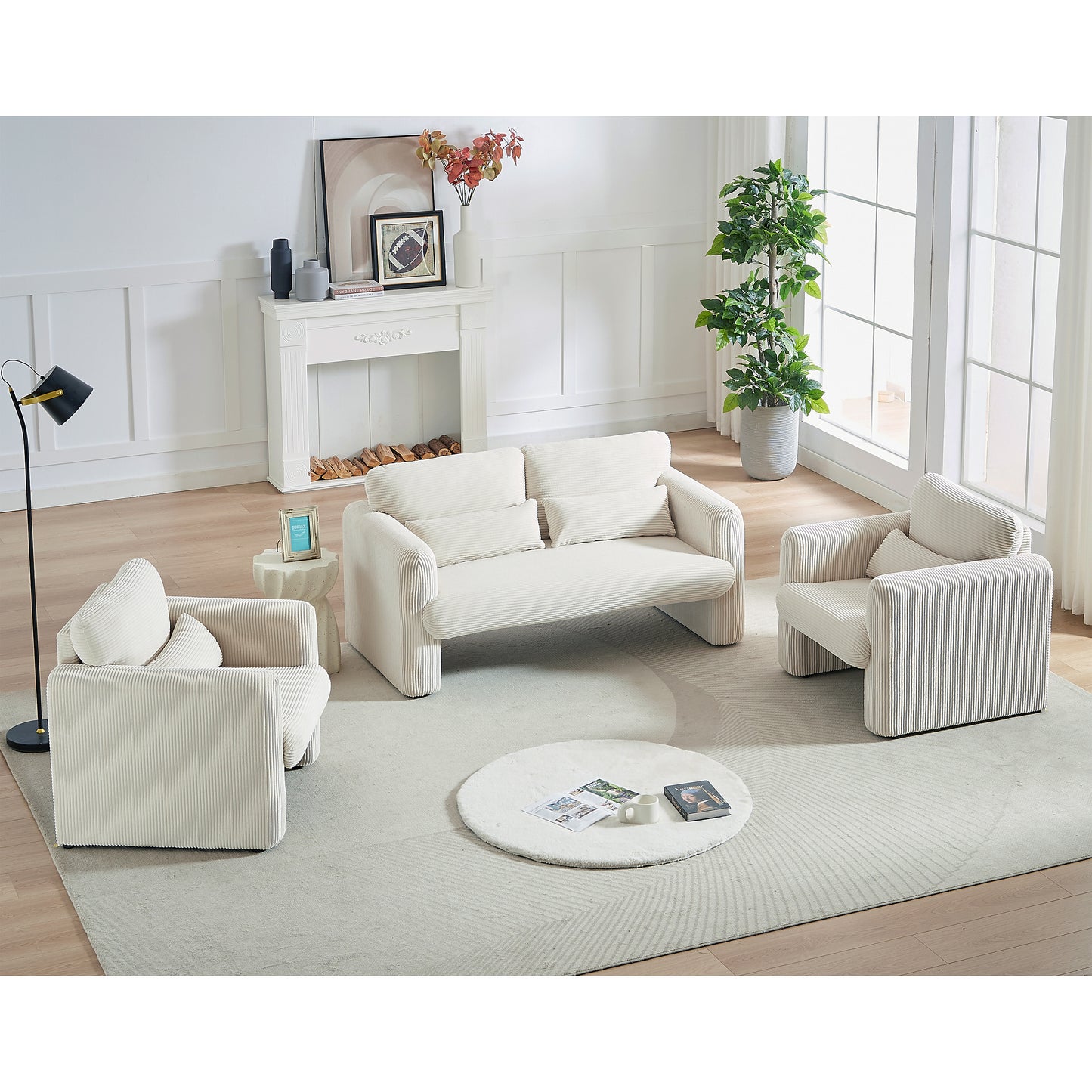 60"Corduroy Fabric Loveseat Sofa with 60"Loveseat Sofa, Modern  Sofa with Support Pillow, for Apartment, Office, Living Room & Bedroom