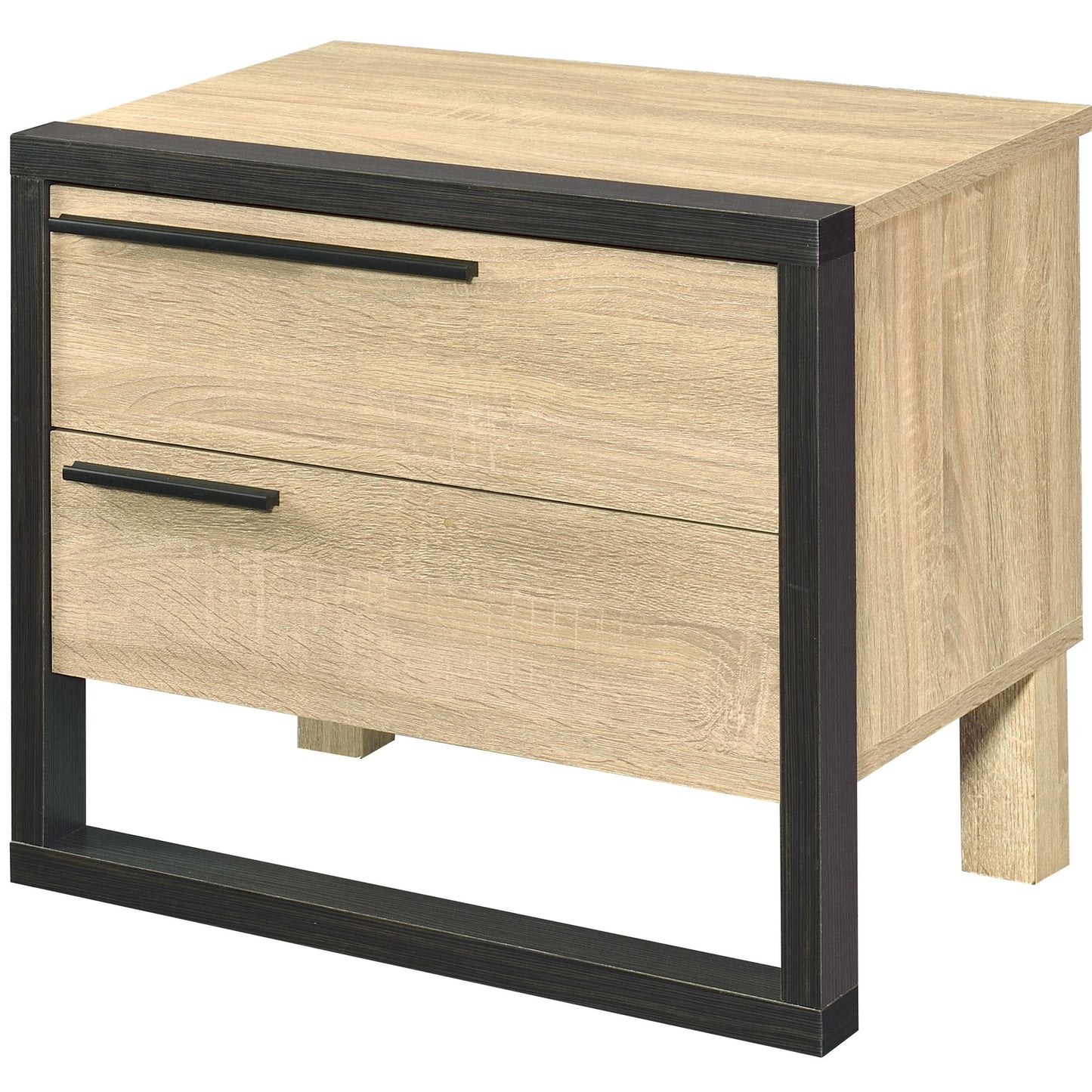 Oak and Black 2-drawer Nightstand