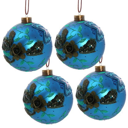 D4.7" Christmas Ball Ornaments, Glass Decorative Hanging Ball Christmas Tree Ornaments for Holiday Party Decorations, Set of 4