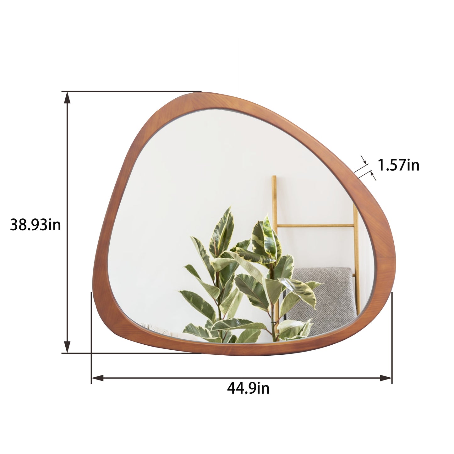 Solid Wood Mirror 45 Inch Asymmetrical Wall Mirror Wooden Framed Mirror Large Sized Dressing Mirror, for Living Room, Bedroom, Bathroom, Hallway or Entry Way