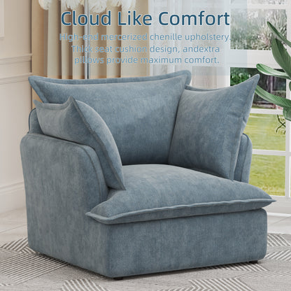 Chenille Armchair-Modern Accent Chair & Single Sofa Chair,Comfortable Seating for Living Room & Bedroom, Blue