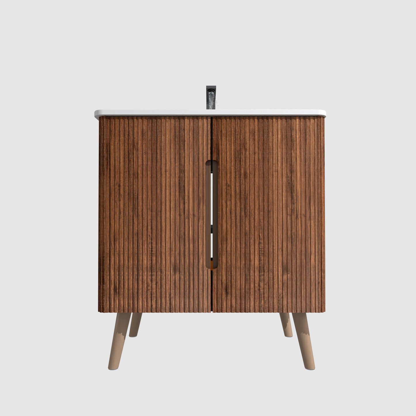 U094-Etna30F-305 Etna 30" Striped Walnut Bathroom Vanity with Sink, Freestanding & Wall Mounted Bathroom Cabinet Options for Modern Bathrooms, KD