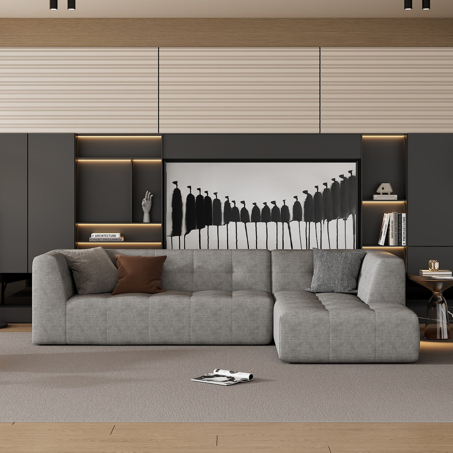 110.2*72.8" Modular Modular Combination Living Room Sofa Set, Modern Minimalist Sofa, Living Room Upholstered Sofa Bed, Bedroom, 2pcs Computer Free Combination, L-Shaped,Light Grey