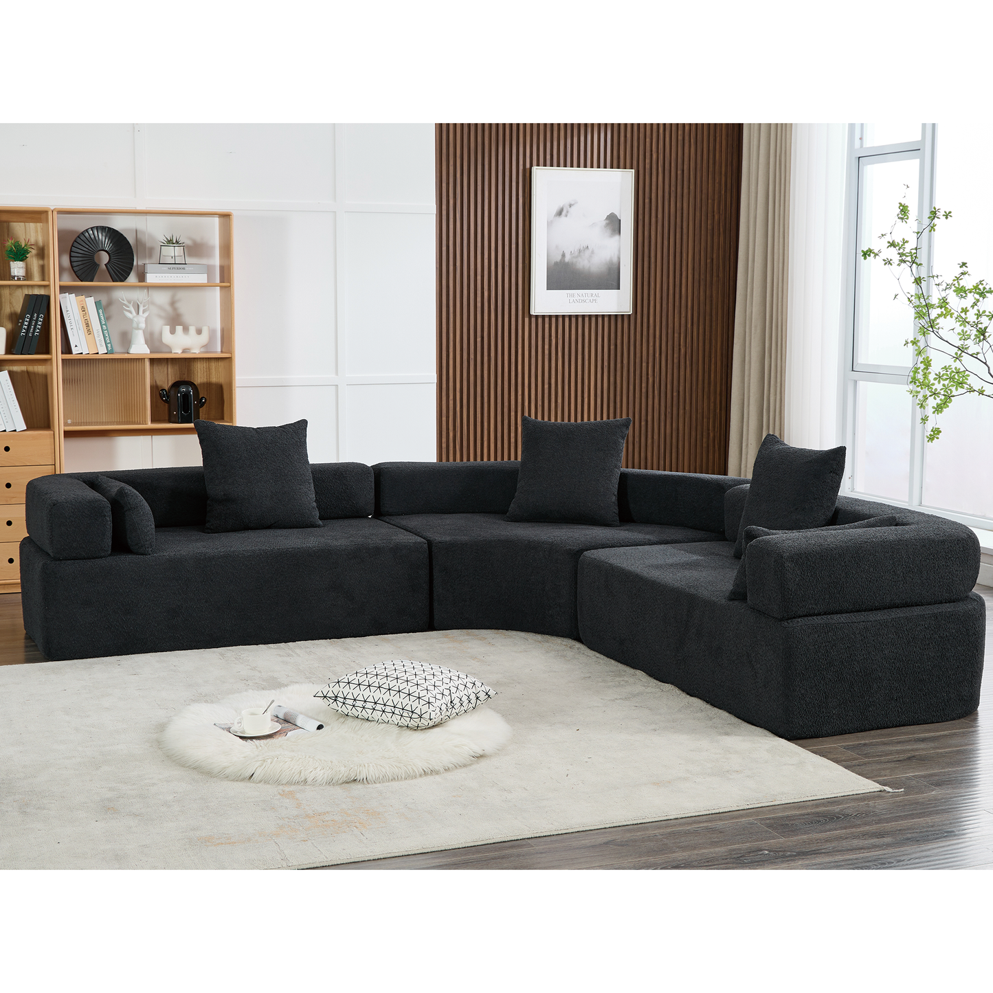 [NEW ARRIVED] [VIDEO PROVIDED]Oversized Combination Sofa,Curved Sofa,Upholstered 4 Seater Couch for Living Room,  Modern Modular 3 Piece Free Combination, Semicircular Modular  Sofa ,  Boucle, Black