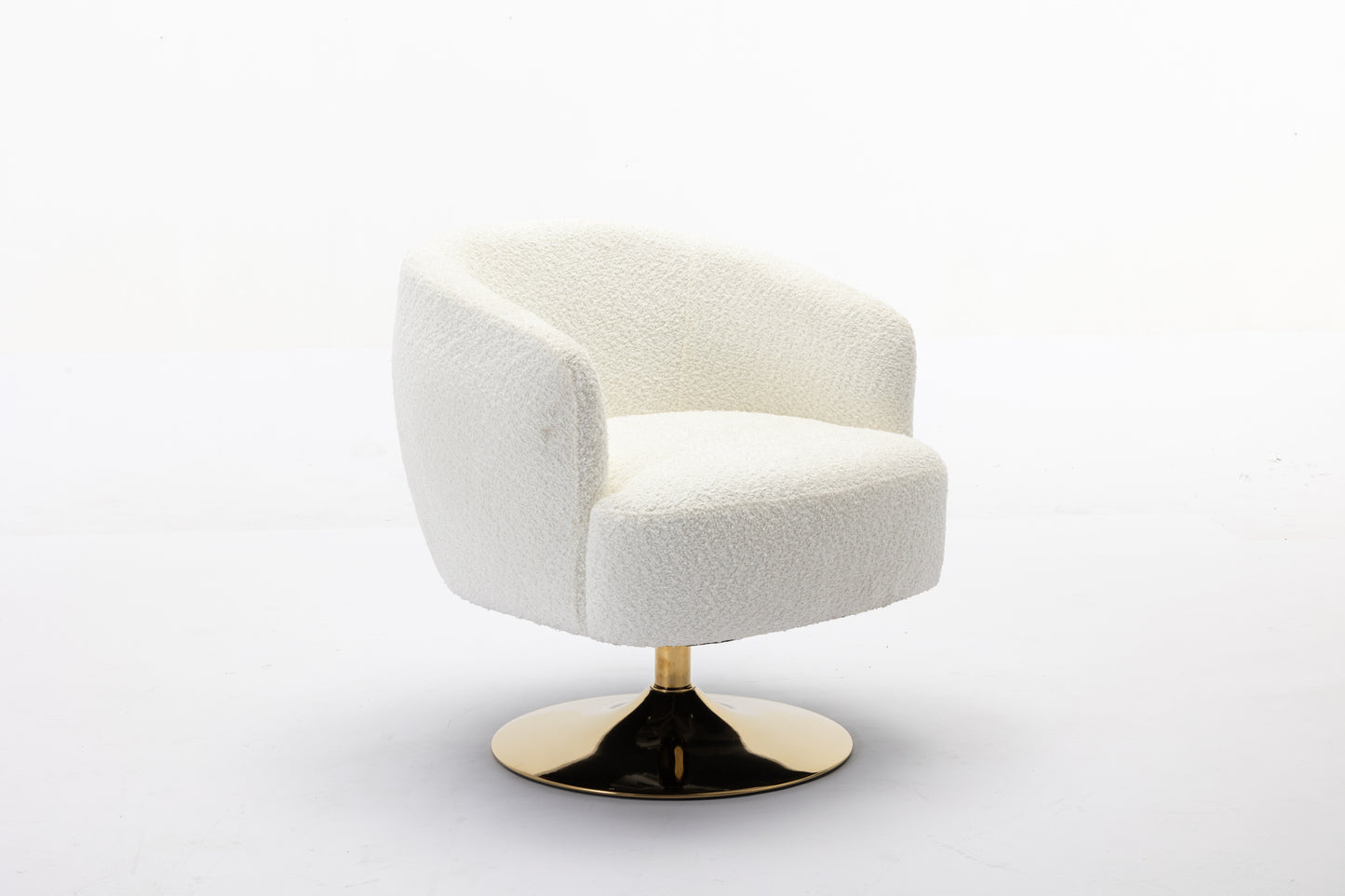 048-Chenille Fabric Accent Swivel Chair With Gold Metal Round Base,White