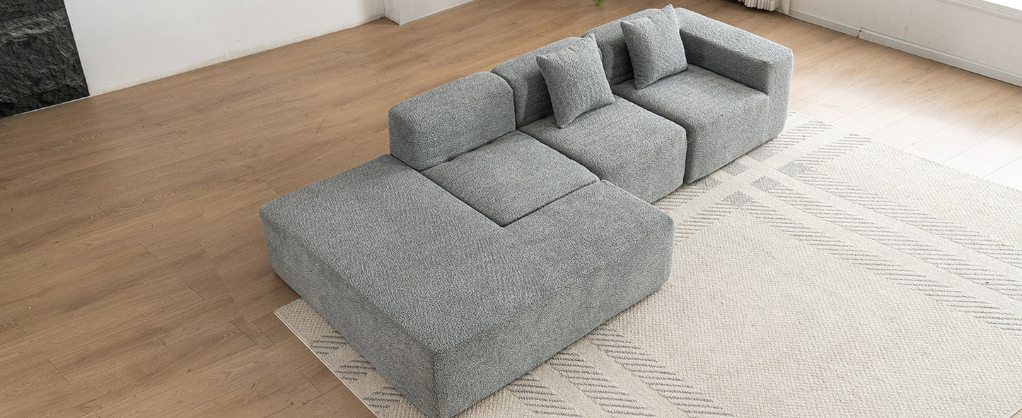 116.5" Sectional Sofa Full-compressed Sofa Couch Free-combined Sofa for Living Room, Grey