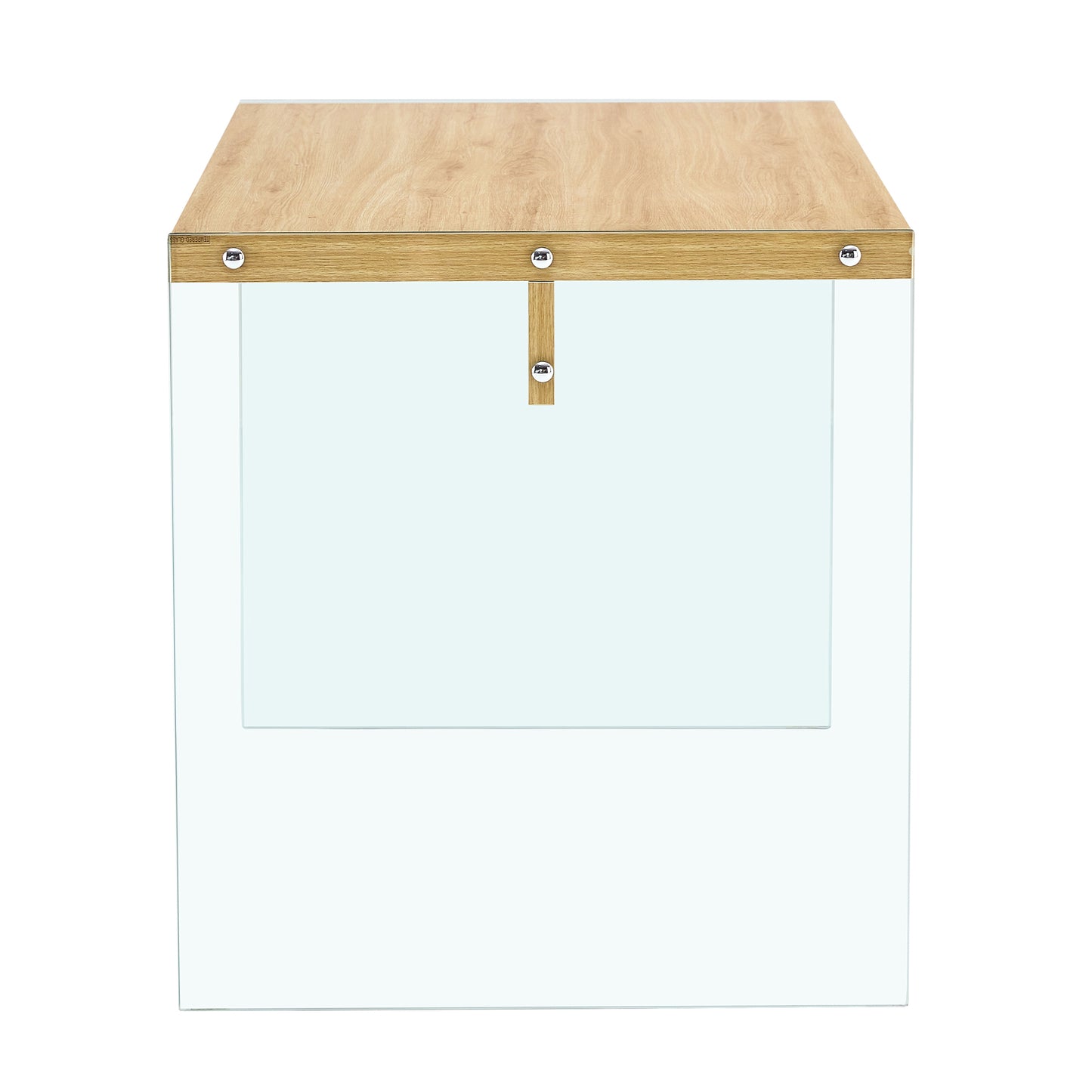 The top of the coffee table is made of medium density fiberboard and wooden stickers, with transparent tempered glass on both sides. The design is simple and elegant, with a sturdy structure.