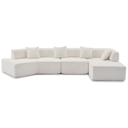 [NEW ARRIVED] [VIDEO PROVIDED]Modern Minimalist 140" L-Shape Couch ,No Assembly Required,Boucle,Modular Sofa ,Couch with Chaise,Free Combination Foam-Filled Sofa, 4 Seats,White