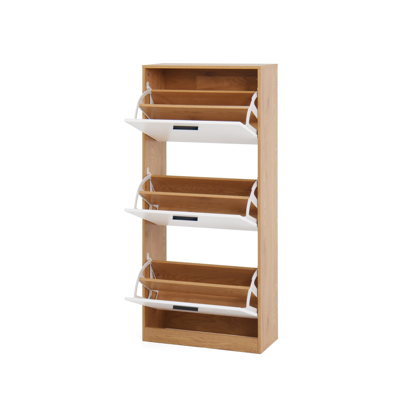 Shoe Storage Cabinet with 3 White Panel Flip Drawers, Freestanding Organizer for Entryway, Narrow Shoe Rack Cabinet