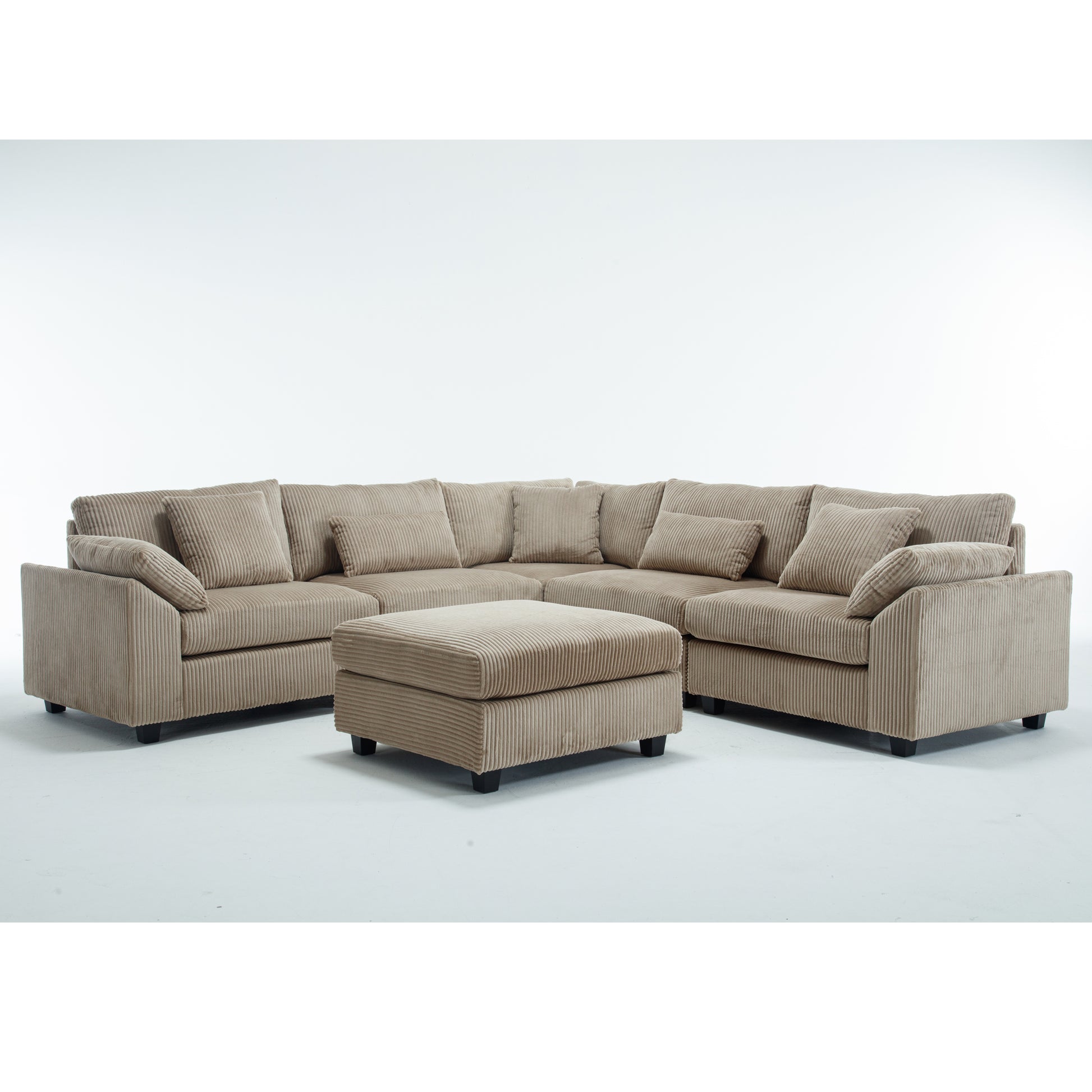 Oversized Modular Sectional Sofa Set, Corduroy Upholstered Deep Seat Comfy Sofa for Living Room, 6 Seat, Brown