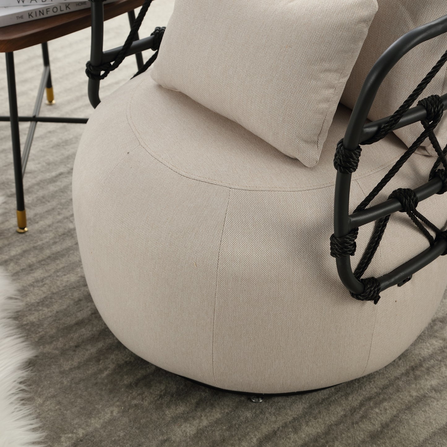COOLMORE Upholstered Tufted Living Room Chair Textured Linen Fabric Accent Chair with Metal Stand