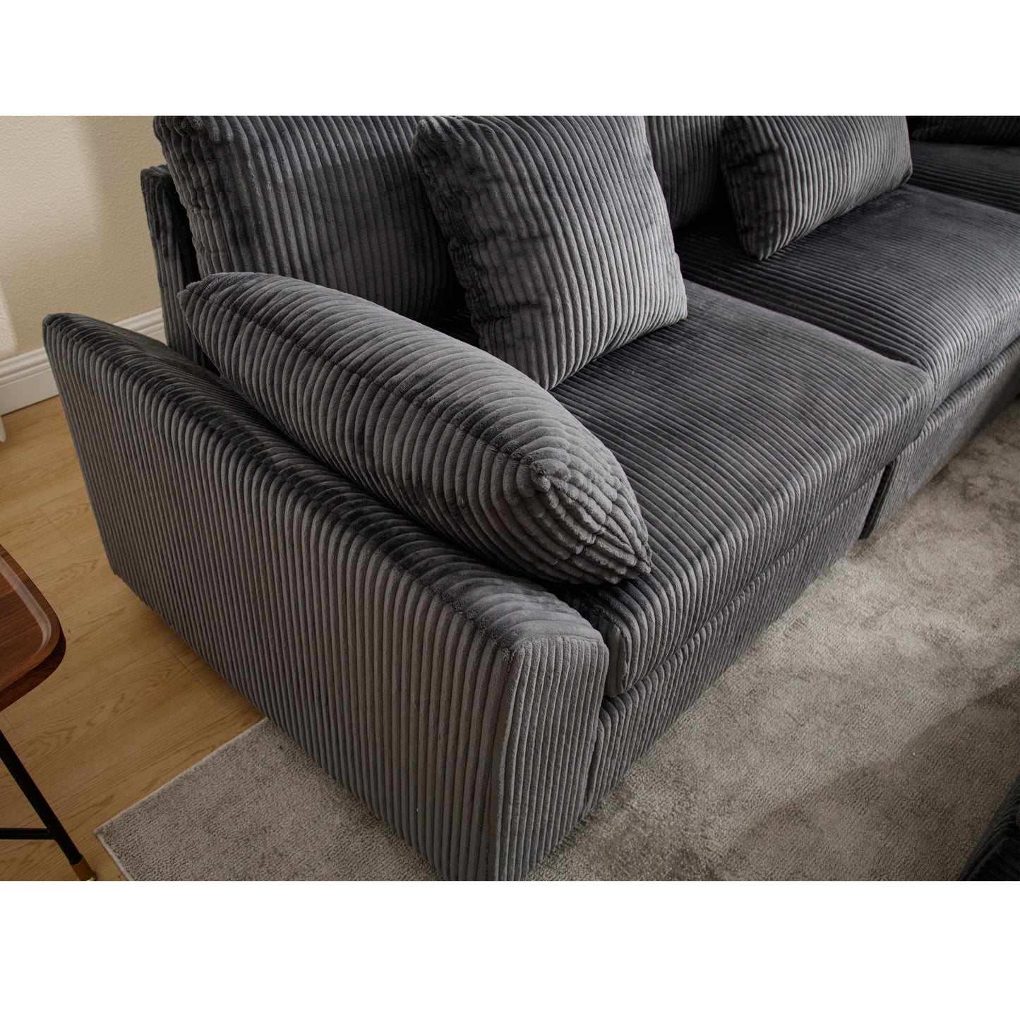 {NEW ARRIVAL} {VIDEO provided} Oversized Modular Sectional Sofa Couches Set,Corduroy Upholstered Deep Seat Comfy Sofa for Living Room,Dark Gray