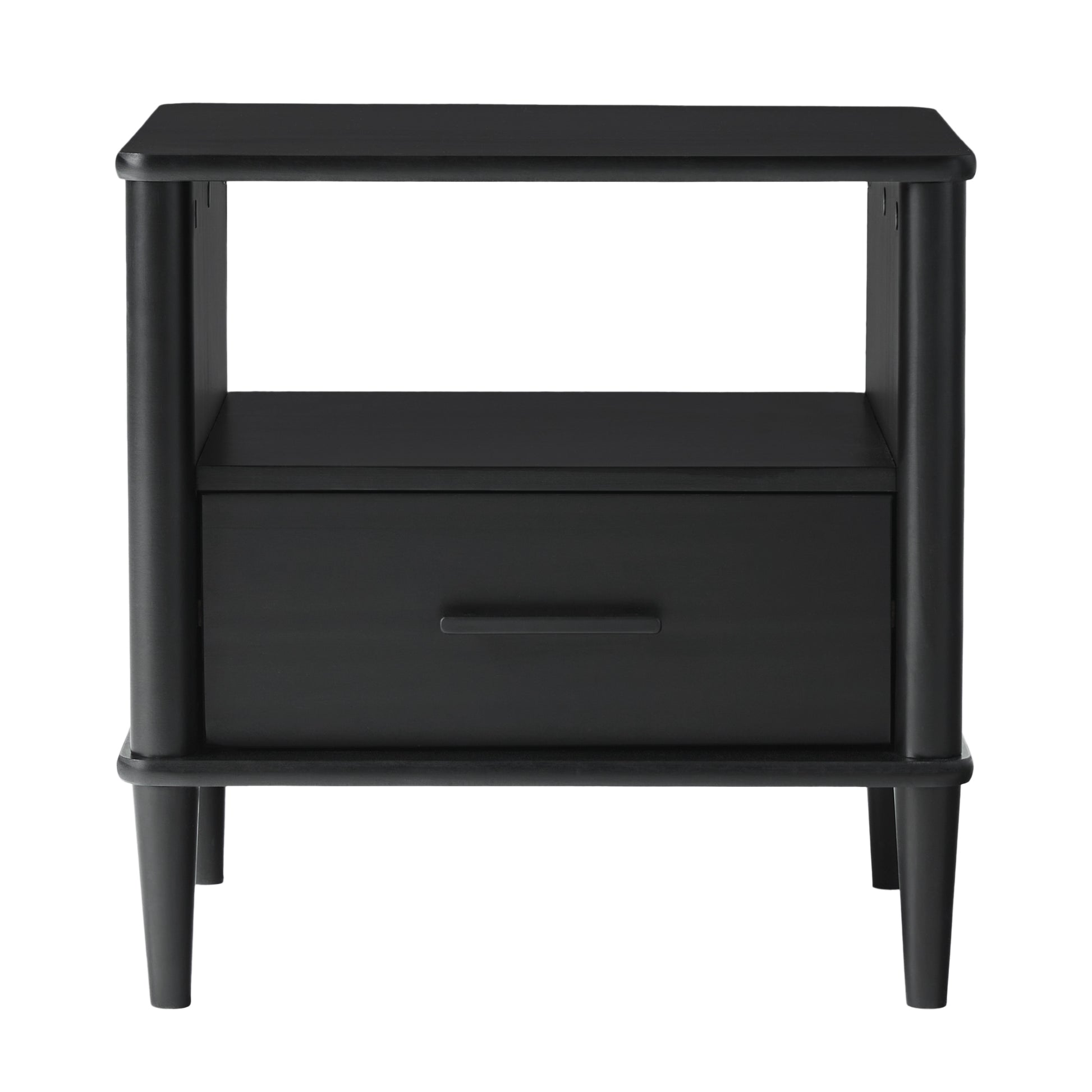 Transitional Solid Wood Spindle Nightstand – Black