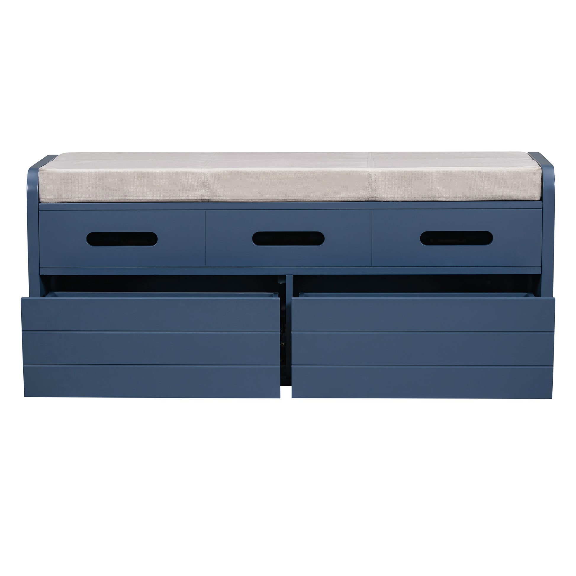 TREXM Rustic Storage Bench with 2 Drawers, Hidden Storage Space, and 3 False Drawers at the Top, Shoe Bench for Living Room, Entryway (Navy)