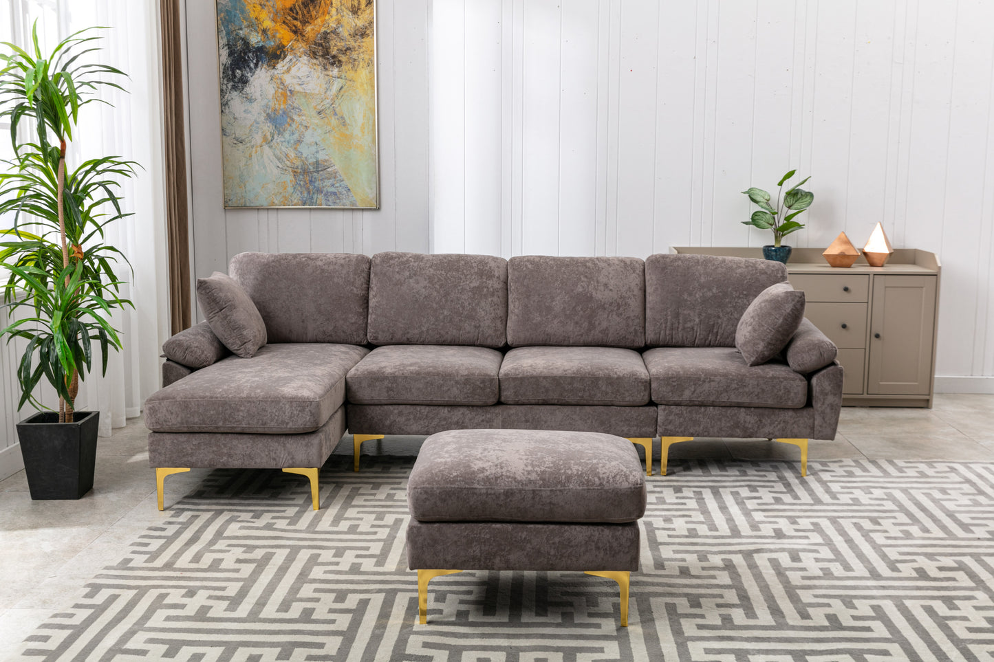 COOLMORE U-shape sectional sofa  with Ottoman , Reversible Sofa Couch for Living Room,Spacious Furniture,Durable Couch Removable and machine washable cover (Grey Velvet)