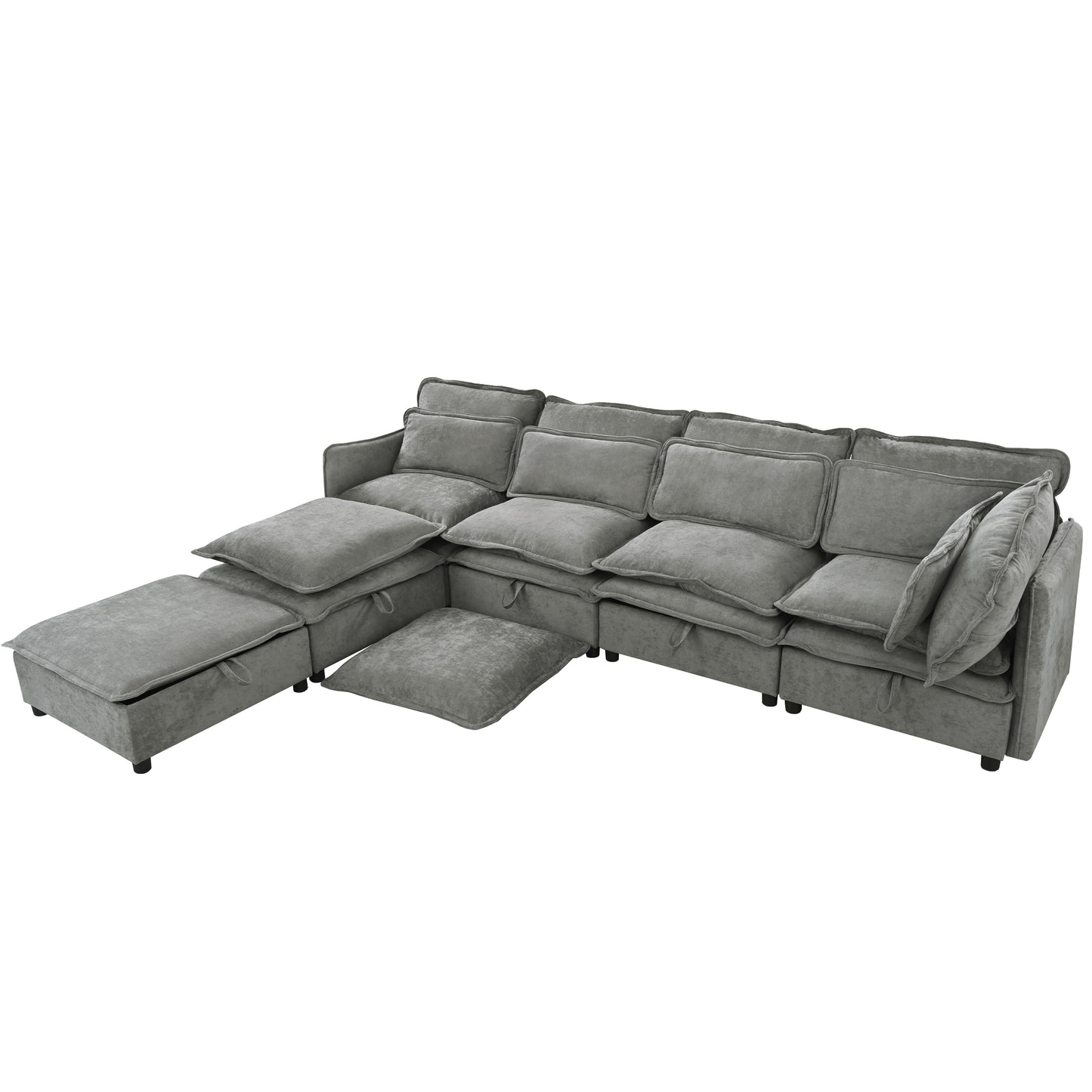 U_Style Double-Layer Cushion Modern Large U-Shaped Modular Sofa, Freely Combinable 6-Seater with Storage Function, Convertible to Sofa Bed, Perfect for Living Rooms, Offices, and Apartments