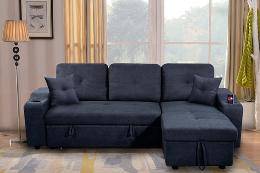 Right-facing sectional sofa with footrest, convertible corner sofa with armrest storage, living room and apartment sectional sofa, right chaise longue and  dark  grey