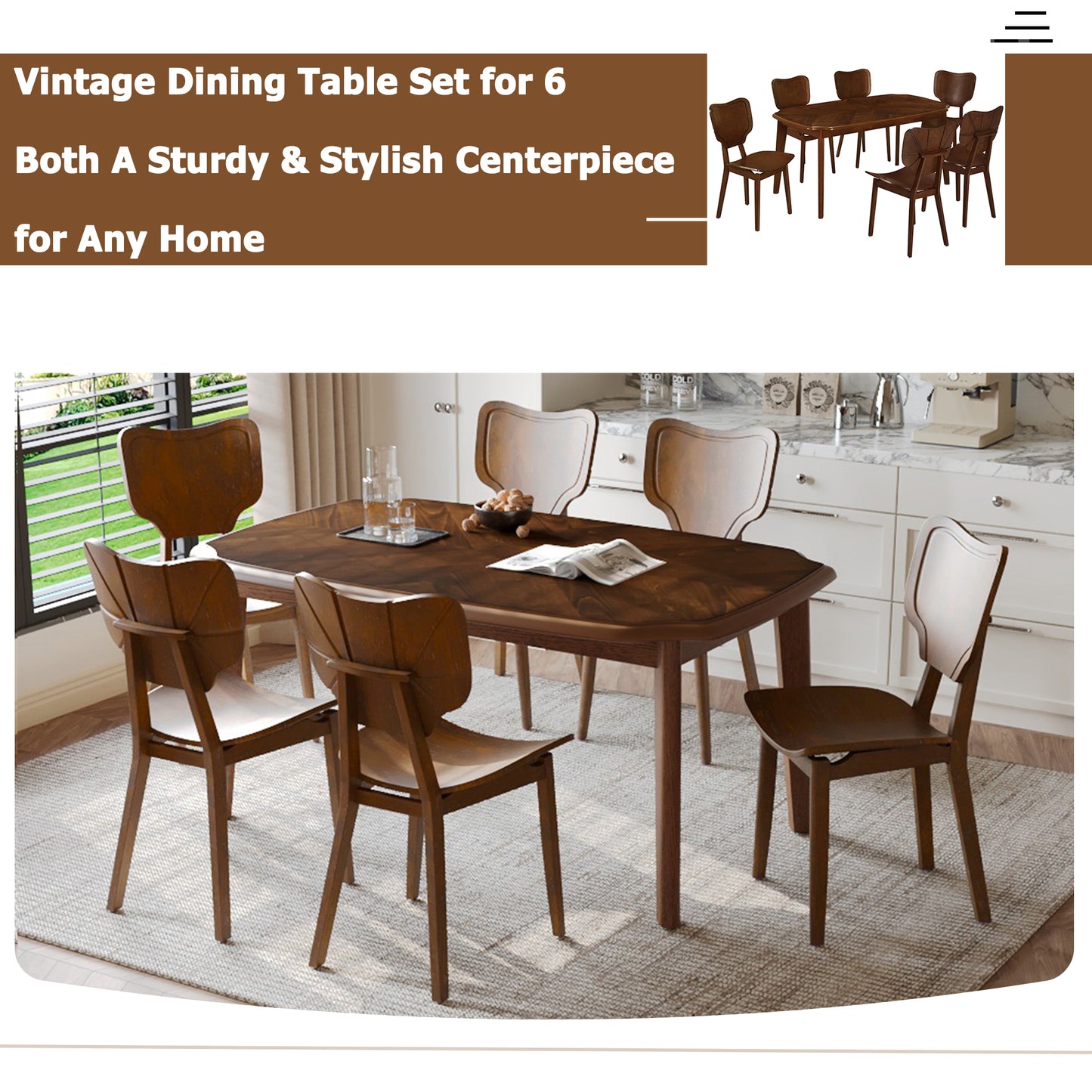 TOPMAX Vintage 7-Piece Dining Table Set with 6 Dining Chairs, Espresso