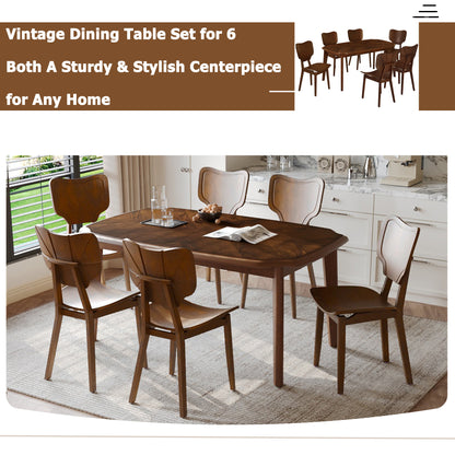 TOPMAX Vintage 7-Piece Dining Table Set with 6 Dining Chairs, Espresso