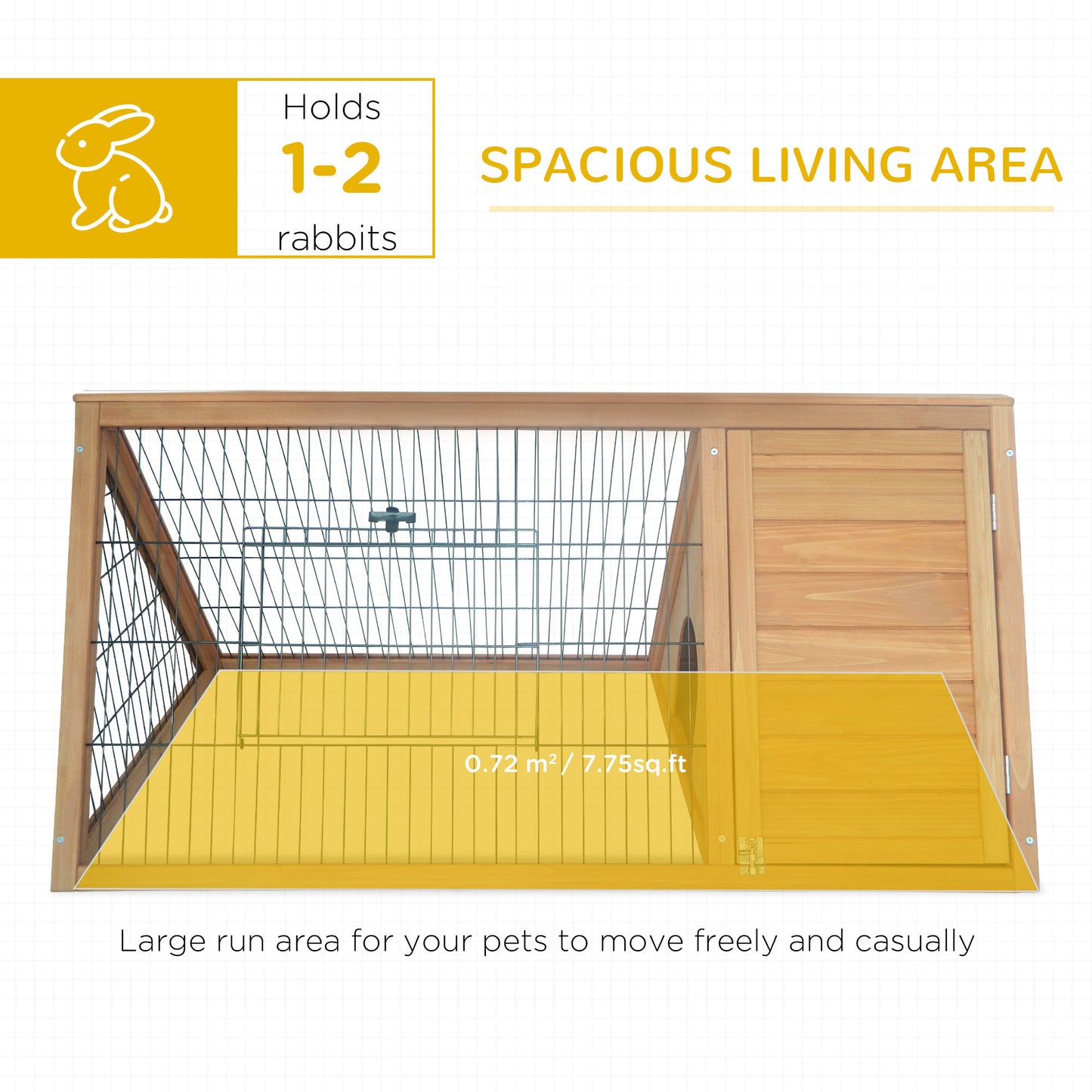 PawHut 46" x 24" Wooden A-Frame Outdoor Rabbit Cage Small Animal Hutch with Outside Run & Ventilating Wire, Yellow