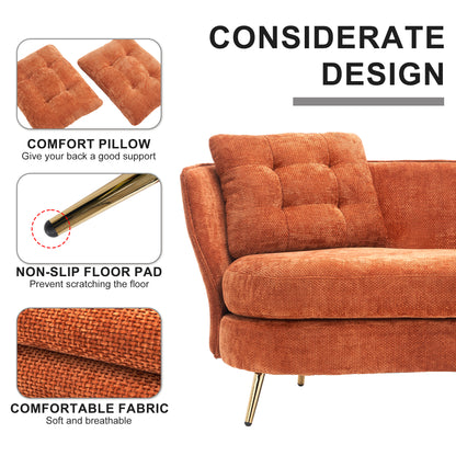 Polyester fiber Loveseat Sofa Chair Upholstered Couch with Golden Metal Legs Club Two-Seat Sofa for Living Reading Room Bedroom Apartment Small Space Dorm,Orange.