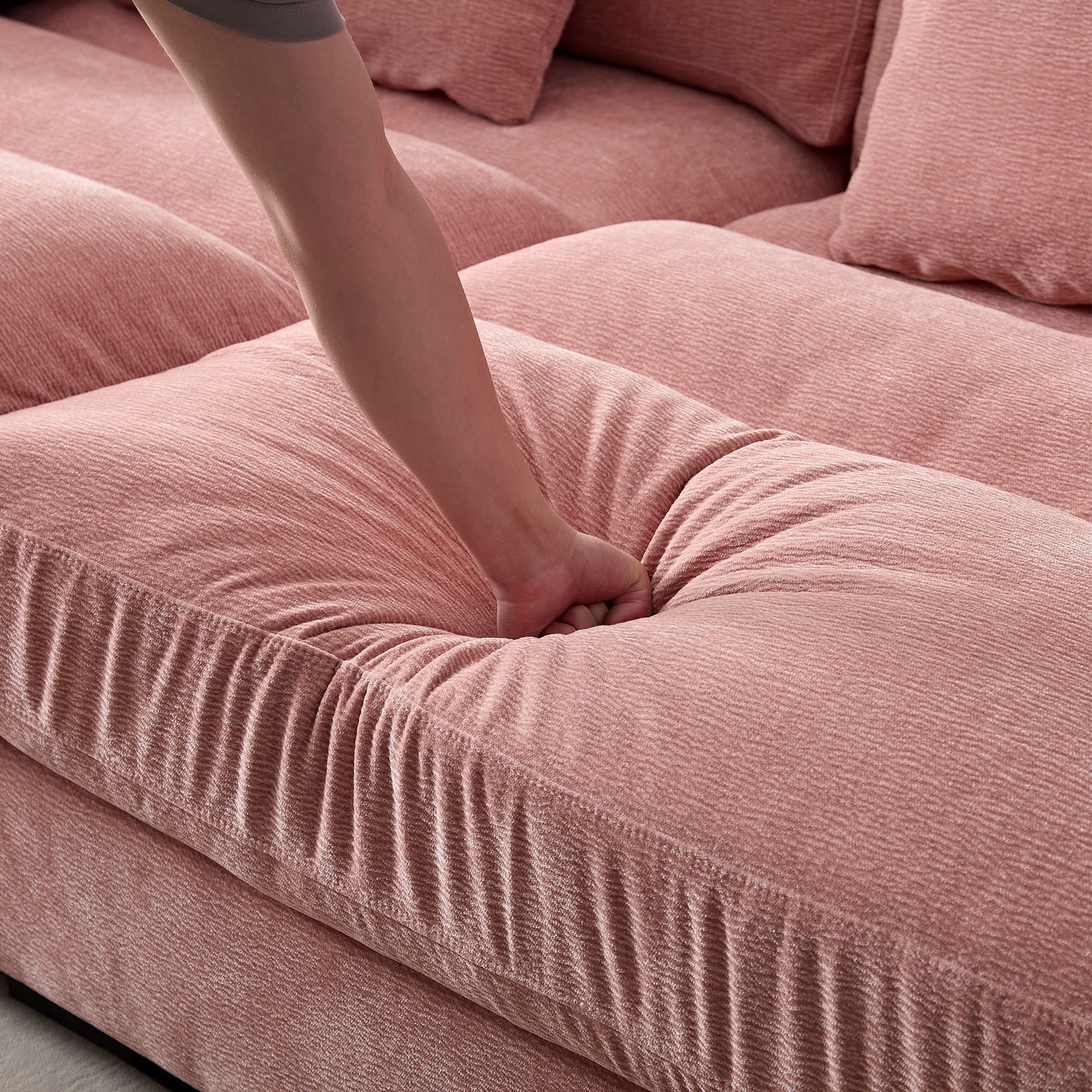 89.76 inch Double Sleeper Sofa Cloud Couch Soft Fluffy Fabric Upholstery with Square Armrests,Comfor Daybed with Over Wide Sofa Bed,Modern Beanbag for Living Room  Apartment,Pink