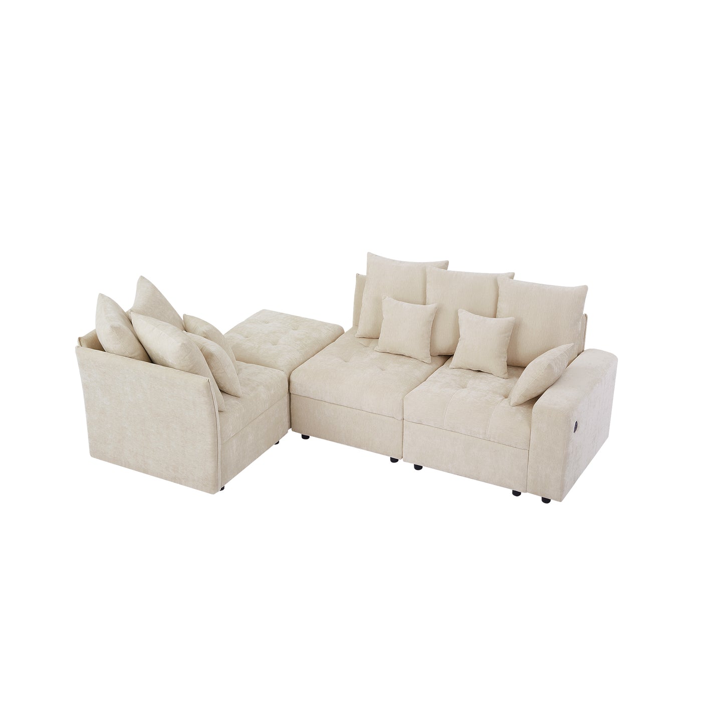 96.45"Sectional sofa Modular Sofa Couch with Three USB Ports, a Removable Storage Ottoman and Five Back Pillows for Living Room, Beige