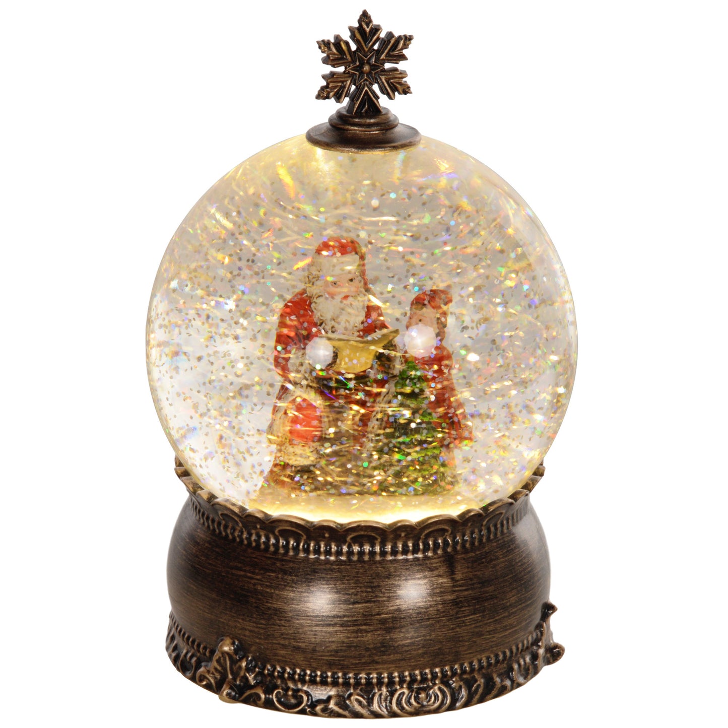 HOMCOM Christmas Snow Globe with Light, Musical Snow Globe with Swirling Glitter, Battery Operated Christmas Decoration for Holiday Party or Gift, Bronze