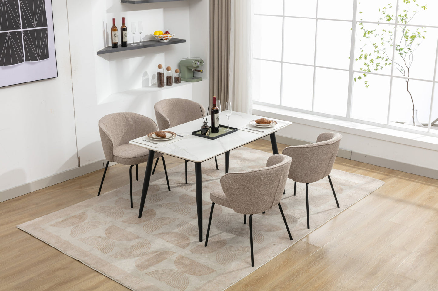 Retro Minimalist Modern Boucle Fabric Dining Chairs