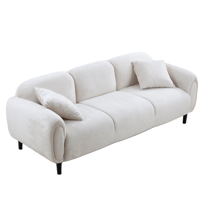 Mid Century Modern 3 seater Couch Velveteen sofa with solid wood leg  for Living Room, bedroom, livingroom Beige