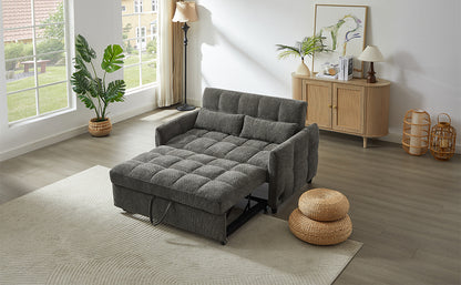 52.8" Loveseat Sofa Pull-out Sofa Bed Tufted Sleeper Sofa with an Adjustable Backrest, Three USB Ports and Two Lumbar Pillows for Living Room, Grey