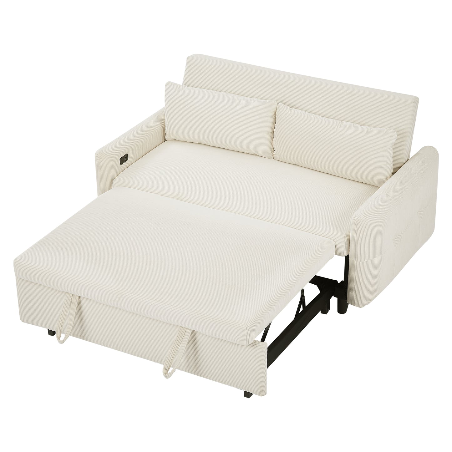 57.48" Pull-out Sofa Bed Convertible Couch 2 Seat Loveseat Sofa Modern Sleeper Sofa with Two Throw Pillows and USB Ports for Living Room, Beige(Old Sku:WF317760AAA)