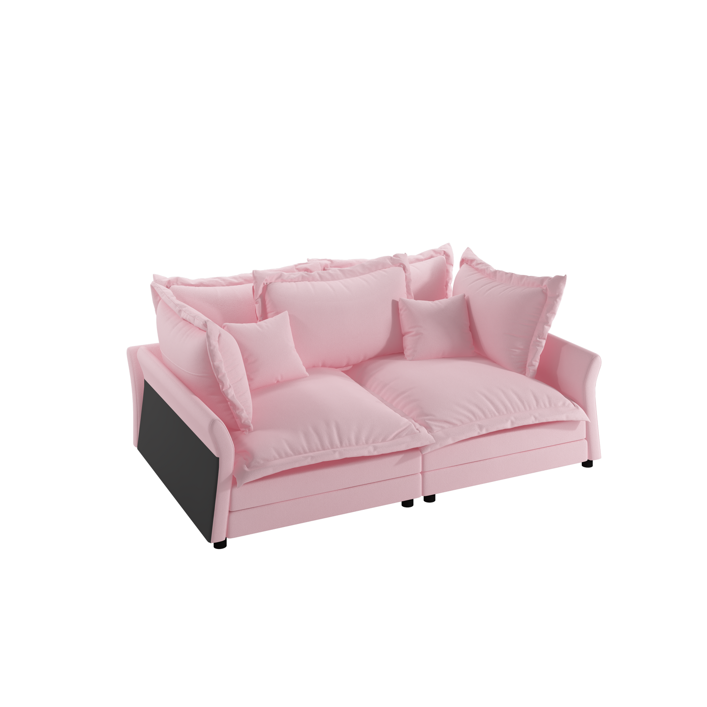 90.55" Modern Comfy Upholstered Sofa Cloud Couch, Deep Seat Couches with Multiple Large Soft Pillows,Convertible Deep Seat Chaise Longue for Living Room Bedroom,Apartment,Office,PINK