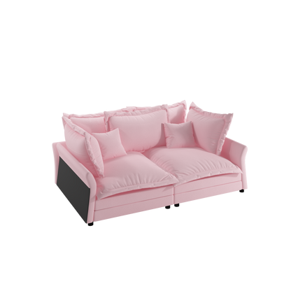 90.55" Modern Comfy Upholstered Sofa Cloud Couch, Deep Seat Couches with Multiple Large Soft Pillows,Convertible Deep Seat Chaise Longue for Living Room Bedroom,Apartment,Office,PINK