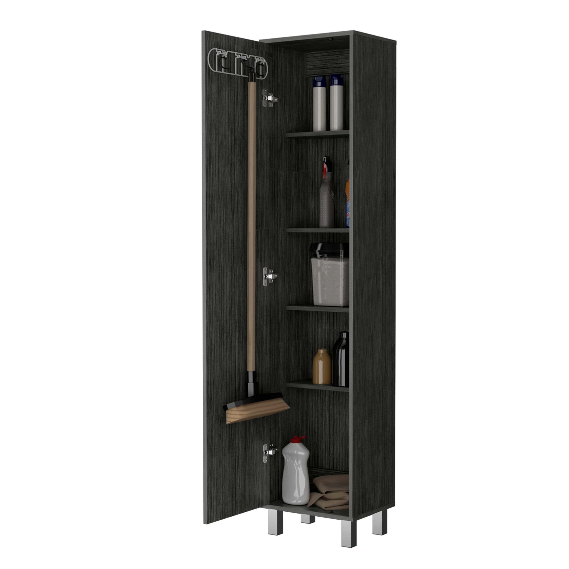 Brett Smokey Oak 3 Broom Hangers Tall Storage Cabinet