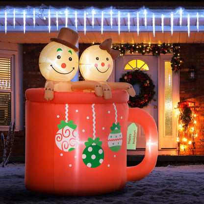 Outsunny 6FT Christmas Inflatable Couple Gingerbread Man in Hot Cocoa Mug, Giant Christmas Inflatables, Huge Blow Up Christmas Decorations with LED Lights for Indoor, Outdoor, Yard, Party