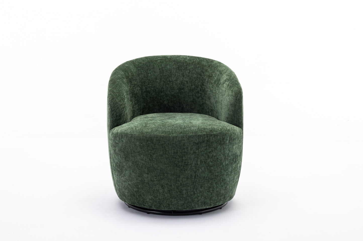 037-Chenille Fabric Swivel Accent Armchair Barrel Chair With Black Powder Coating Metal Ring,Green