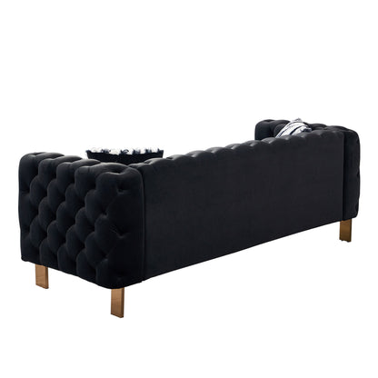 Chesterfield Modern Tufted Velvet Living Room Sofa, 84.25''W Couch,Black