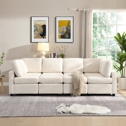 103" Sectional Sofa Couch Sofa Bed U-shaped Sofa with Two Movable Ottoman and Three USB Ports for Living Room, Beige