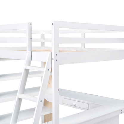 Full Size Loft Bed with Ladder, Shelves, and Desk, White(OLD SKU:LT000226AAK)