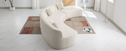 136.6" Stylish Curved sofa Sectional Sofa Chenille Fabric Sofa Couch with Three Throw Pillows for Living Room, Beige