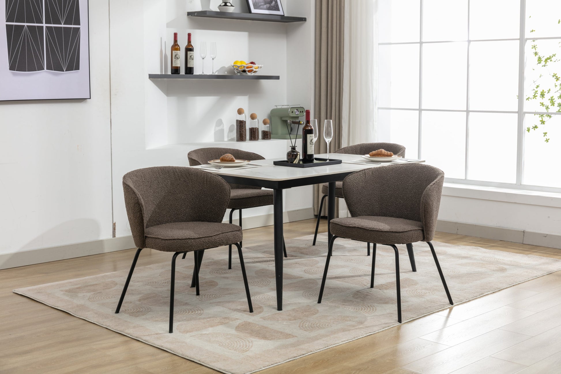 Retro Minimalist Modern Boucle Fabric Dining Chairs