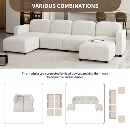 [New]116*58" Velvet Modular Sectional Sofa,U Shaped Reversible Couch Set,Free Combination,6 Seat Sleeper Cloud Sofa Bed with Ottoman,Convertible Oversized Indoor Furniture Pieces for Living Room,Beige