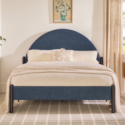 Modern Upholstered Curved Headboard Queen Bedframe – Blue