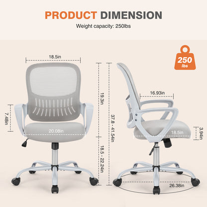 Sweetcrispy Ergonomic Office Chair Home Desk Mesh Chair with Fixed Armrest Executive Computer Chair with Soft Foam Seat Cushion